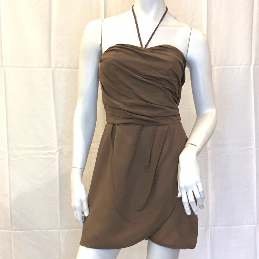 Tan silk cocktail dress by Leyendecker 4